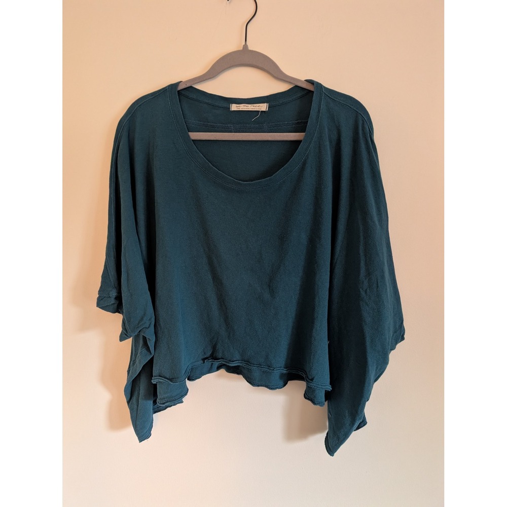 We The Free People Teal Dolman Sleeve Oversized Cropped top Cotton Large earthy